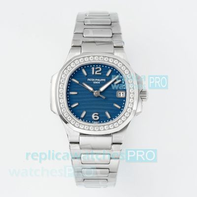 PPM Swiss Clone Patek Philippe Nautilus 7010 Blue Dial Diamond Quartz Lady Watch 